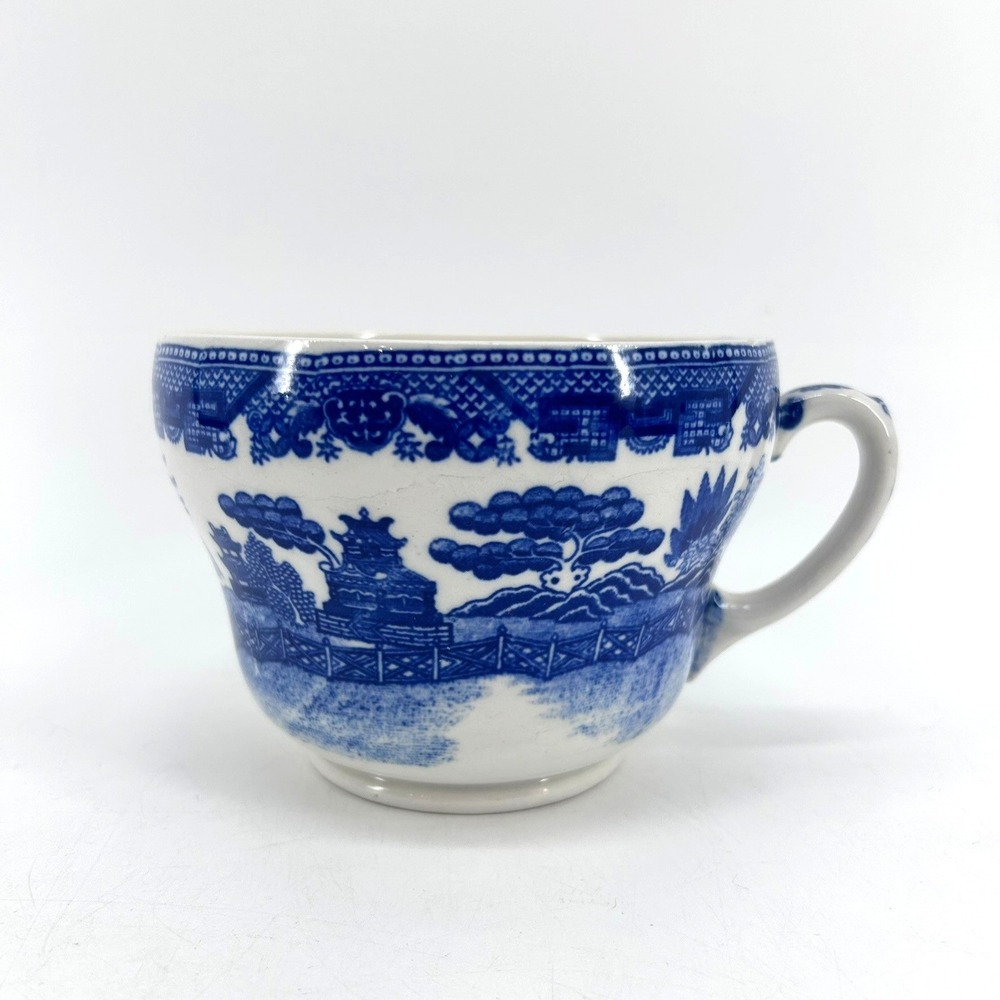 Vintage Blue Willow Transferware Tea Cup Blue White Pagoda Chinoiserie Style